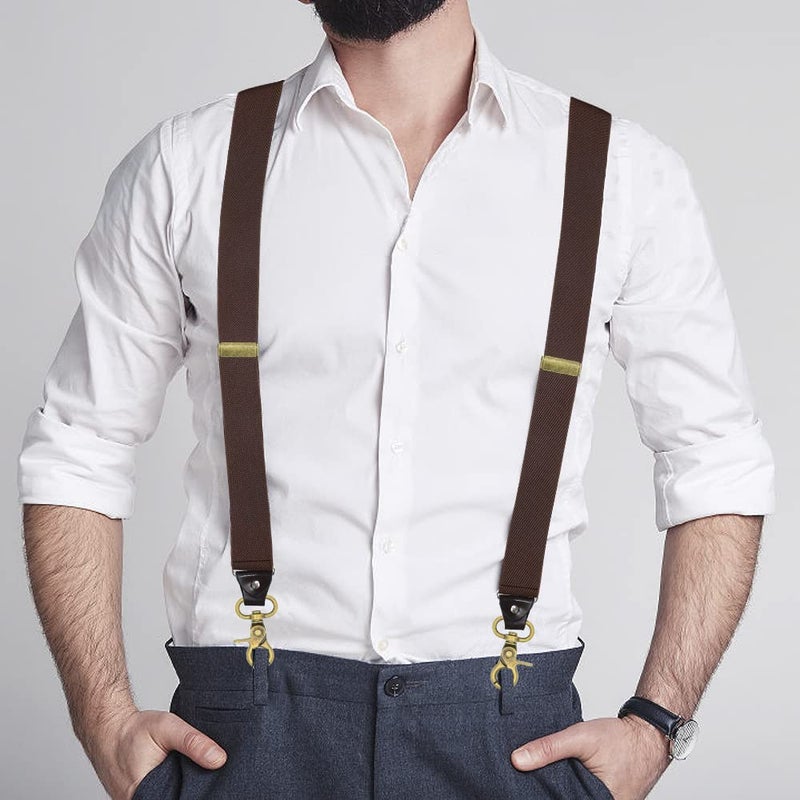 Vauhse Suspenders for Men, Adjustable Suspenders with Elastic Straps Y-Back Construction Heavy Duty for Work Gold Brown - Image 5