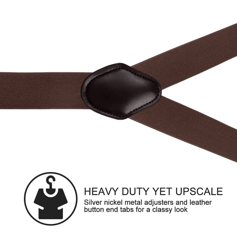 Vauhse Suspenders for Men, Adjustable Suspenders with Elastic Straps Y-Back Construction Heavy Duty for Work Gold Brown - Image 3