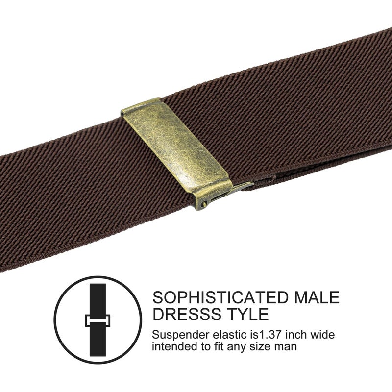 Vauhse Suspenders for Men, Adjustable Suspenders with Elastic Straps Y-Back Construction Heavy Duty for Work Gold Brown - Image 4