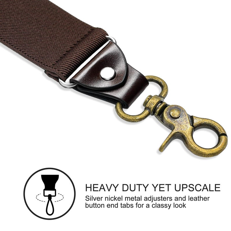 Vauhse Suspenders for Men, Adjustable Suspenders with Elastic Straps Y-Back Construction Heavy Duty for Work Gold Brown - Image 2