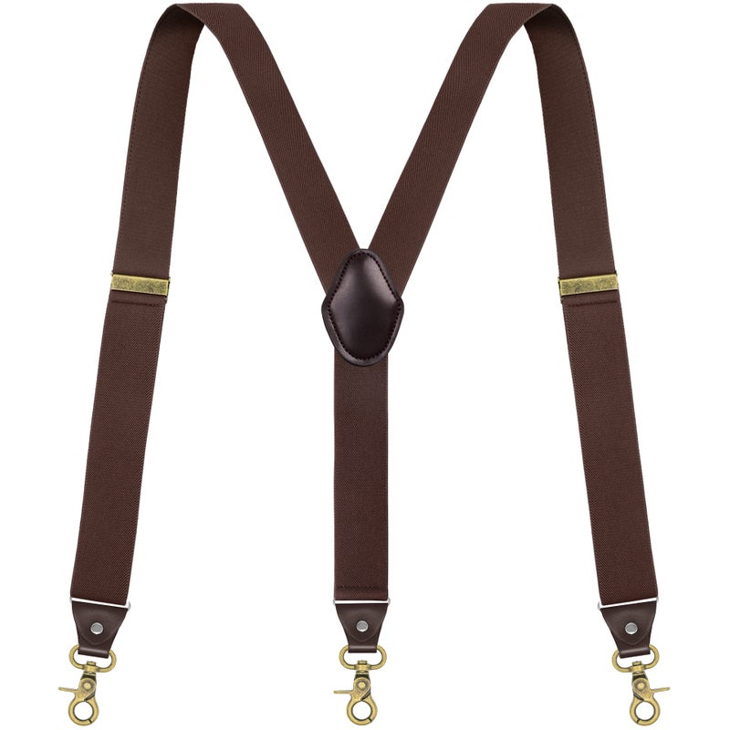Vauhse Suspenders for Men, Adjustable Suspenders with Elastic Straps Y-Back Construction Heavy Duty for Work Gold Brown - Image 1