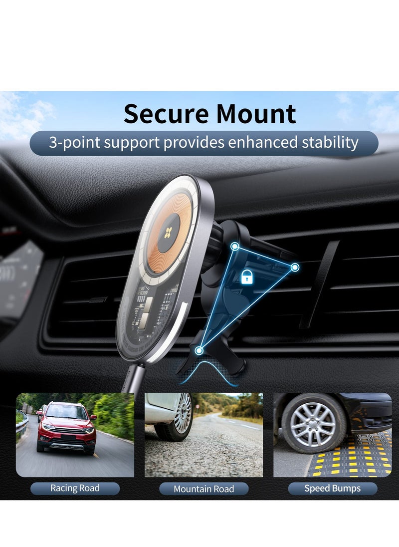 Generic - MagSafe Magnetic Wireless Car Charger Holder for iPhone - 15W Fast Charging Vent Mount for iPhone 14/14 Pro/14 Max/13/13 Pro/13 Pro Max/12/12 Pro/Mini - Gray Car Accessories - Image 1