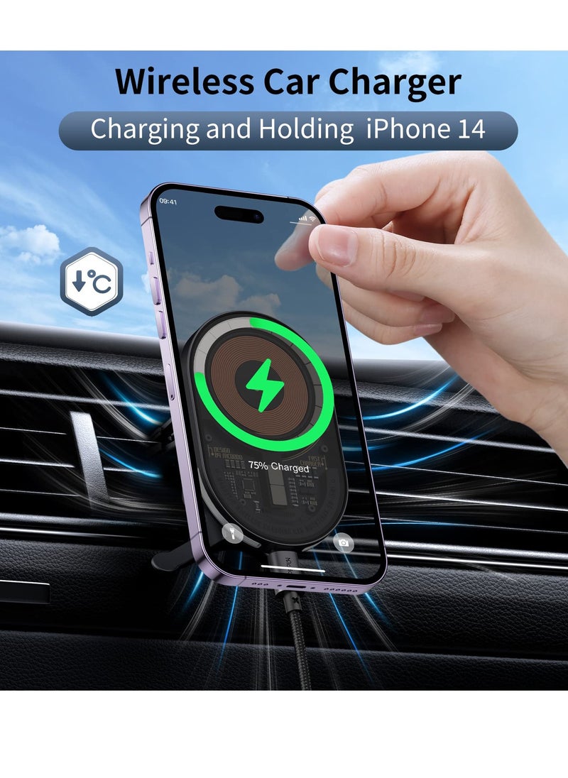 Generic - MagSafe Magnetic Wireless Car Charger Holder for iPhone - 15W Fast Charging Vent Mount for iPhone 14/14 Pro/14 Max/13/13 Pro/13 Pro Max/12/12 Pro/Mini - Gray Car Accessories - Image 1