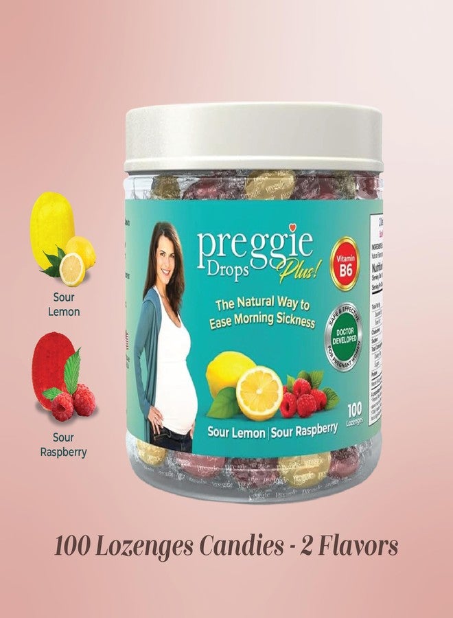 Three Lollies Preggie Pop Drops Plus with Vitamin B6 for Pregnancy Nausea Relief, Morning Sickness Candy with Essential Oils for Pregnant Women – Sour Lemon & Sour Raspberry, 100 Count - Image 2