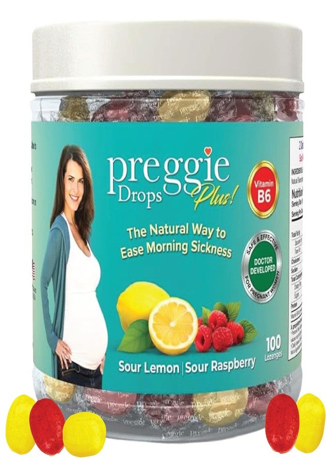 Three Lollies Preggie Pop Drops Plus with Vitamin B6 for Pregnancy Nausea Relief, Morning Sickness Candy with Essential Oils for Pregnant Women – Sour Lemon & Sour Raspberry, 100 Count - Image 1