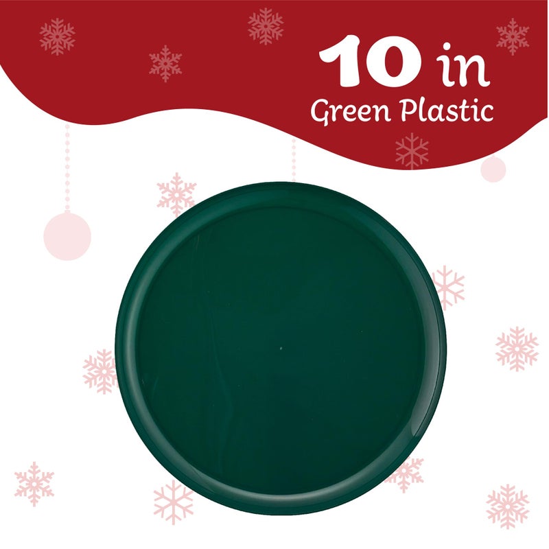 PLASTICPRO [30 Pack 10.7'' Christmass Green Plastic Party Plates Edge Collection Premium heavyweight Elegant Disposable Tableware Dishes - Image 5