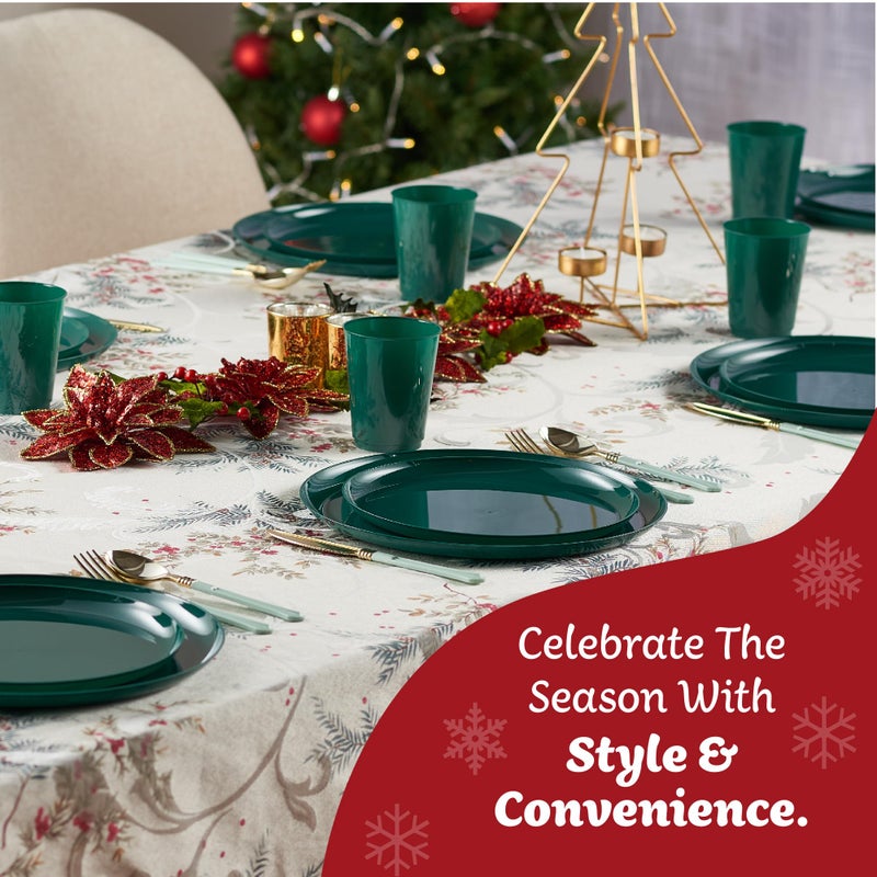 PLASTICPRO [30 Pack 10.7'' Christmass Green Plastic Party Plates Edge Collection Premium heavyweight Elegant Disposable Tableware Dishes - Image 4