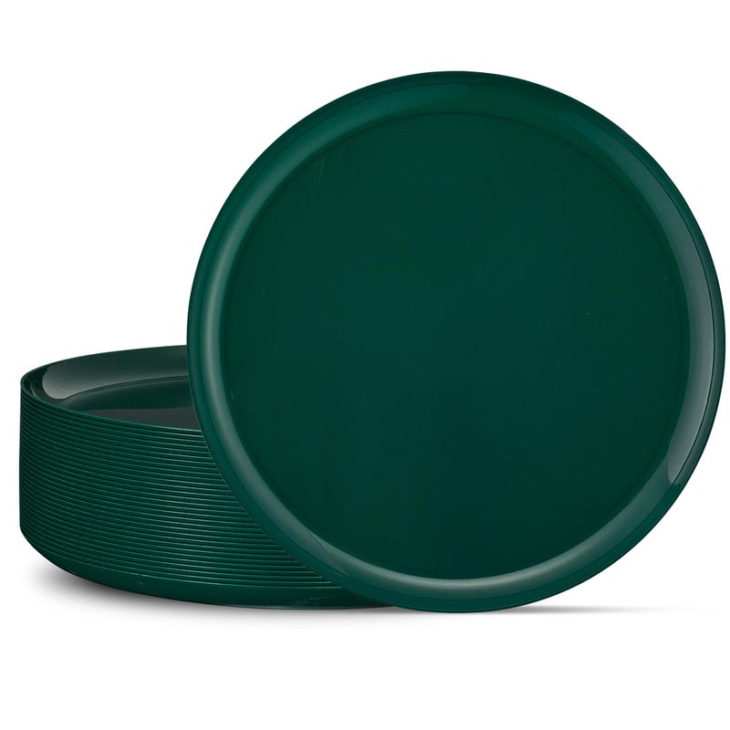 PLASTICPRO [30 Pack 10.7'' Christmass Green Plastic Party Plates Edge Collection Premium heavyweight Elegant Disposable Tableware Dishes - Image 1