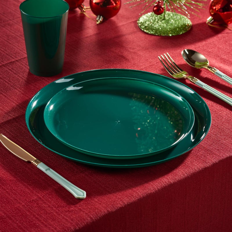 PLASTICPRO [30 Pack 10.7'' Christmass Green Plastic Party Plates Edge Collection Premium heavyweight Elegant Disposable Tableware Dishes - Image 2