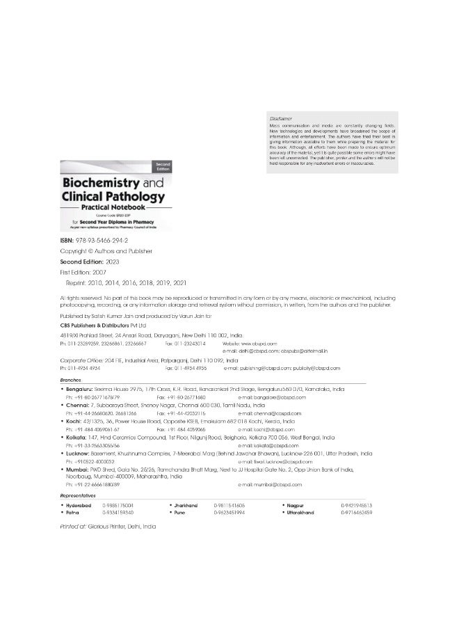 BIOCHEMISTRY AND CLINICAL PATHOLOGY PRACTICAL NOTEBOOK FOR SECOND YEAR DIPLOMA IN PHARMACY 2ED (PB 2023)  - Image 4