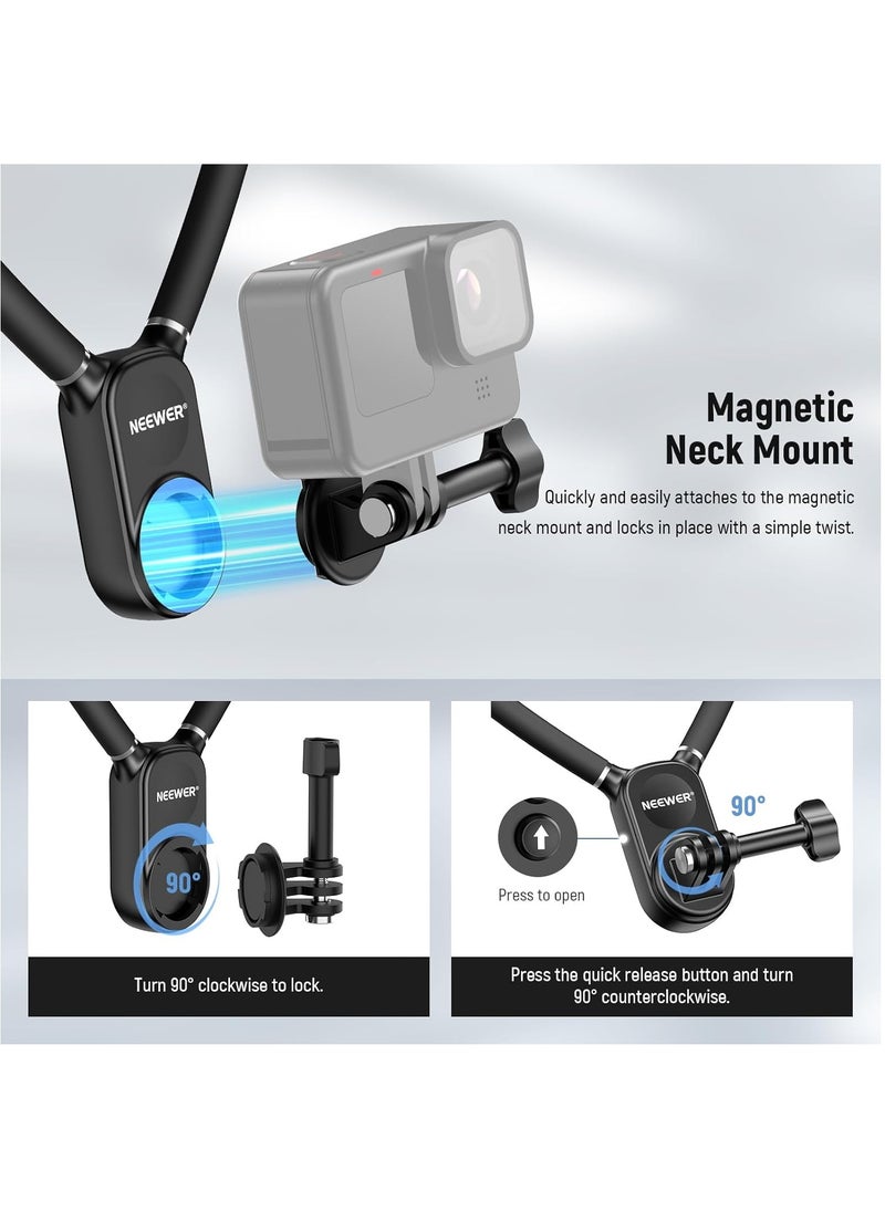 Neewer Magnetic Neck Mount Holder with Phone Clip Compatible with GoPro Hero 12 11 10 MAX DJI Action 4 Insta360 iPhone Samsung, Quick Release POV Action Camera Necklace Mounting Vlog Aceessories, GP15  - Image 4