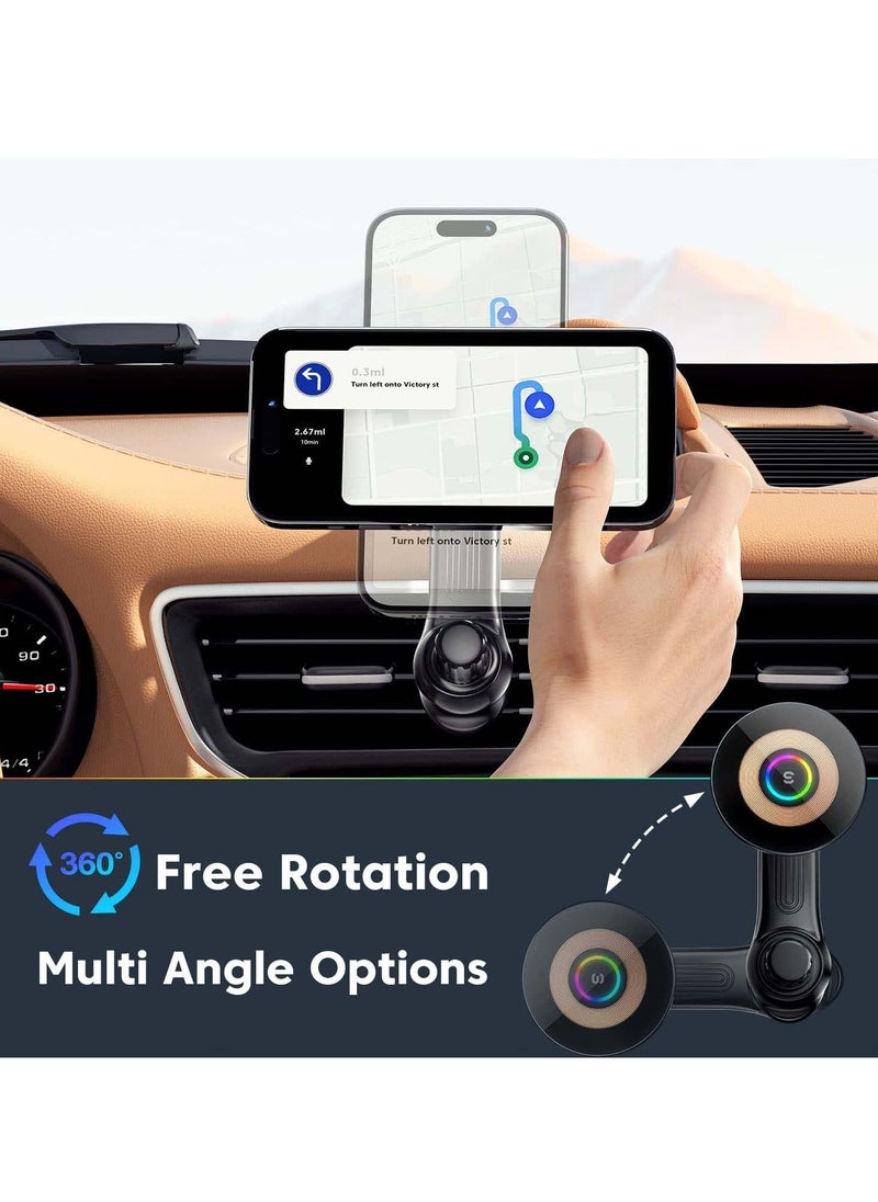 Excefore - Car Mount Charger for MagSafe, 360° Adjustable Magnetic Wireless Car Charger with RGB Light, Air Vent Magnetic Phone Holder Charger for iPhone 14 13 12 Series (with Car Adapter) - Image 1