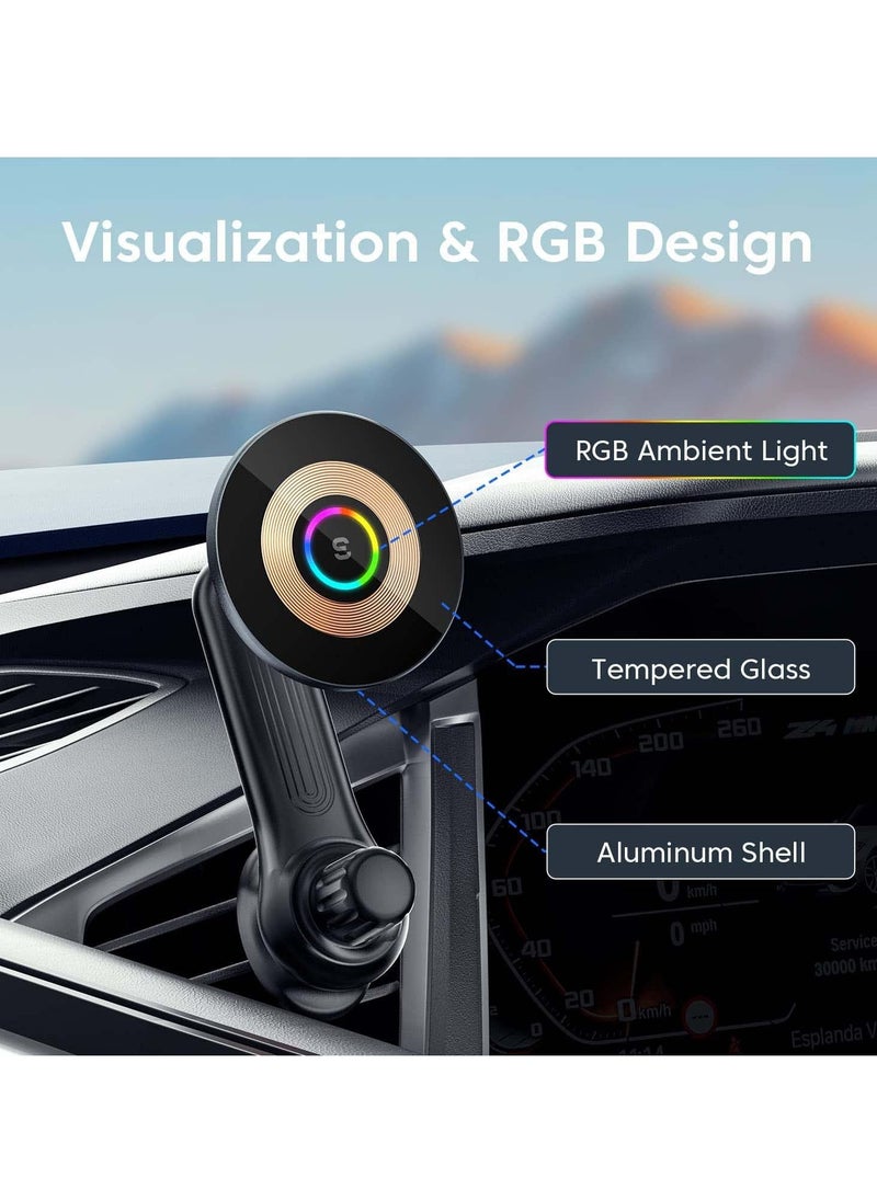Excefore - Car Mount Charger for MagSafe, 360° Adjustable Magnetic Wireless Car Charger with RGB Light, Air Vent Magnetic Phone Holder Charger for iPhone 14 13 12 Series (with Car Adapter) - Image 1