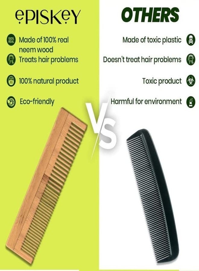 Episkey Neem Wood Comb For Hair | Hair Comb For Hair Straightening and hair Growth| Kachi Neem Wood Comb For Hairfall, Dandruff, Frizz Control| Unisex use (NEEM COMB DUAL TOOTH) - Image 2