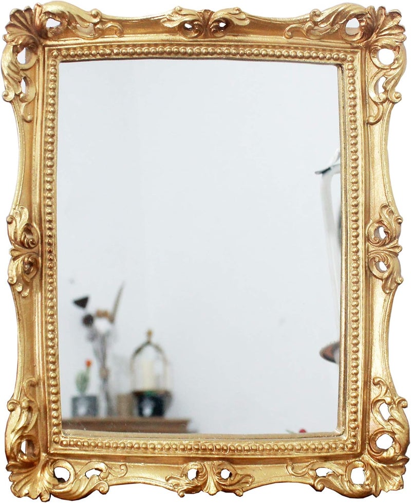 Funerom Vintage 11 x 9.5 inch Decorative Mirror, Wall Mounted & Tabletop Makeup Mirror ，Square Antique Gold - Image 1