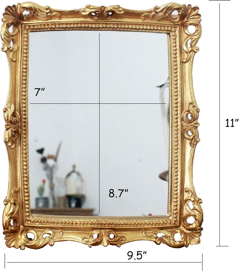 Funerom Vintage 11 x 9.5 inch Decorative Mirror, Wall Mounted & Tabletop Makeup Mirror ，Square Antique Gold - Image 4