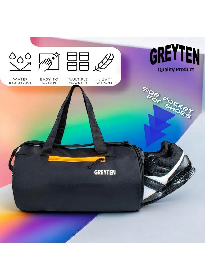 GREYTEN حقيبة جيم GREYTEN للرجال والنساء مع جيب للأحذية، حقيبة دوفل للرياضة، حقيبة جيم دوفل، حقيبة رياضية من البوليستر/حقيبة كتف للتنس، الرقص، الجولف، كرة القدم، كروس فيت والسباحة (أسود) - Image 2