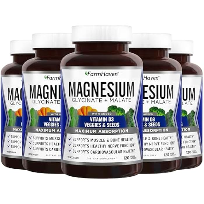FarmHaven Magnesium Glycinate & Malate Complex w/Vitamin D3, 100% Chelated for Max Absorption, Vegan – Bone Health, Nerves, Muscles, 600 Capsules, 300 Days - Image 1