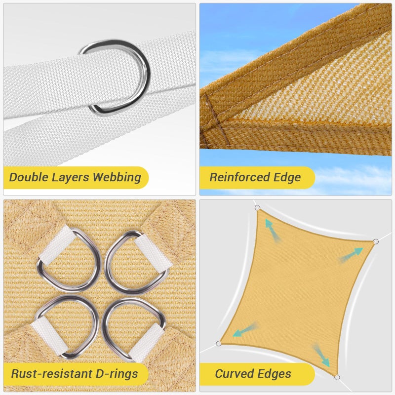 HappyTrends Sun Shade Sail,10'x 13' Heavy Duty UV Protection Beach Shade Canopy Wind Sail,Tear and Rust Resistant Patio sail Shade for Yard Deck Lawn Garden Rectangle Sunshade(Sand) - Image 4