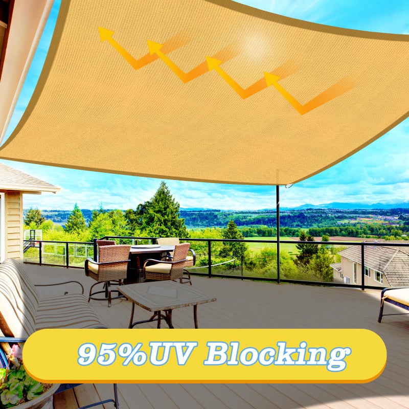 HappyTrends Sun Shade Sail,10'x 13' Heavy Duty UV Protection Beach Shade Canopy Wind Sail,Tear and Rust Resistant Patio sail Shade for Yard Deck Lawn Garden Rectangle Sunshade(Sand) - Image 3