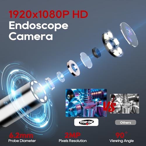 TOPDC Two-Way Articulating Borescope Camera with Light, Industrial Endoscope with 0.24in Articulating Snake Camera, 1920P HD Video Inspection Scope for Automotive & Aircraft Mechanics, 6.5ft - Image 4