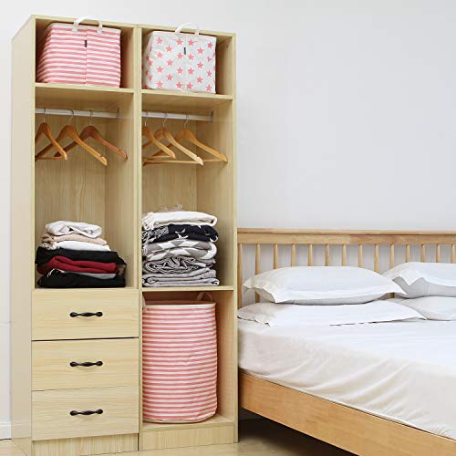 Sea Team Collapsible Canvas Fabric Storage Basket with Handles, Rectangle Waterproof Storage Bin, Box, Cube, Foldable Shelf Basket, Closet Organizer, 16.5 x 11.8 x 9.8 Inches, Pink Stripe - Image 3