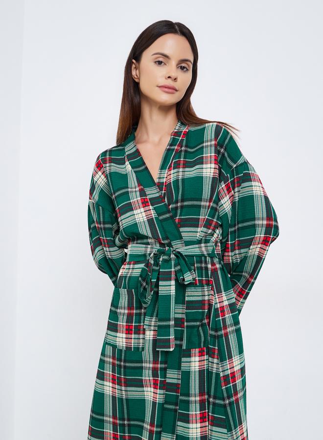 Styli Woven Check Belted Robe - Image 2