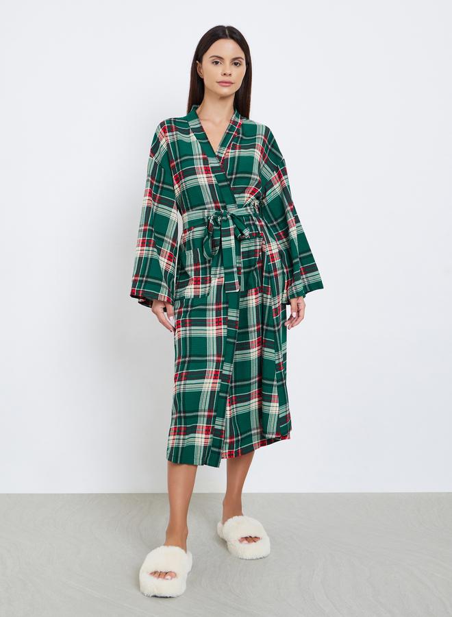 Styli Woven Check Belted Robe - Image 1