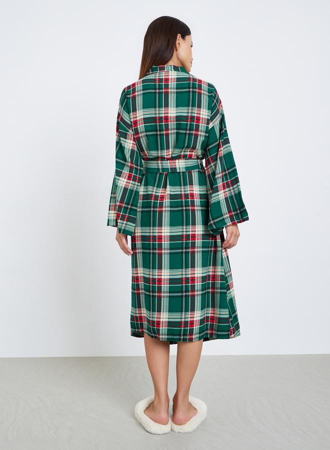 Styli Woven Check Belted Robe - Image 4