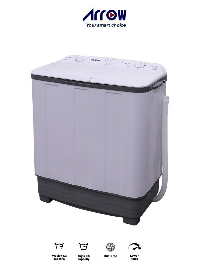 ارو غسالة ملابس شبه آلية بحوضين سعة 7 كجم، استهلاك الطاقة 244، استهلاك المياه 20900، الطاقة 520 وات، اسم الموديل: RO-08KTM - Image 1