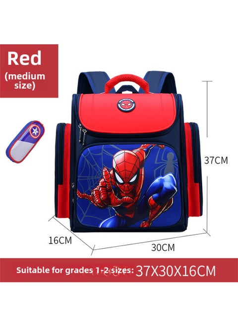 Kids School Backpack High Quality Leather Material Durable Double Strap Design Suitable For Primary School Students-Color:Space Spider Medium + Pencil Case