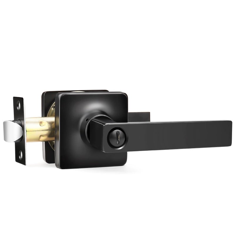 GOBEKOR 1 Pack Square Privacy Door Levers Matte Black Lever Door Handles Interior for Bedroom and Bathroom Door Locks Straight Door Handles
