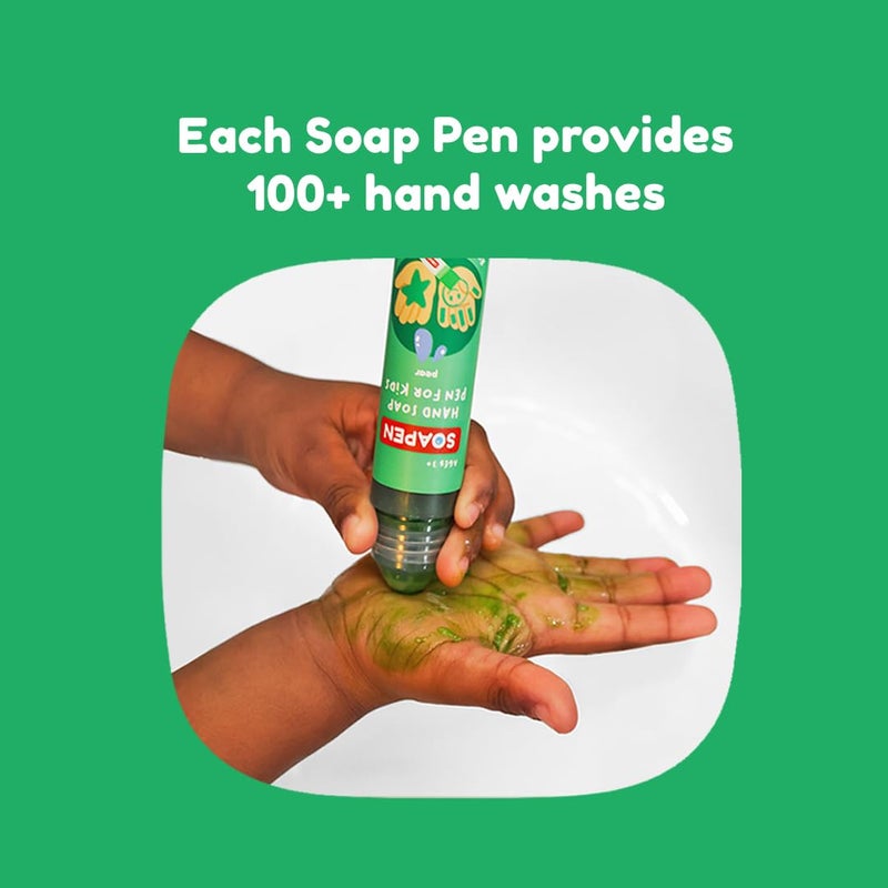 SOAPEN Kidsâ€™ Roll-On Hand Soap | As Seen on Shark Tank | Fun, Colorful Soap Pen | Encourages Proper Handwashing | Nourishing, Paraben Free | 3 Pack (Pear/Berry/Tangerine) - Image 2
