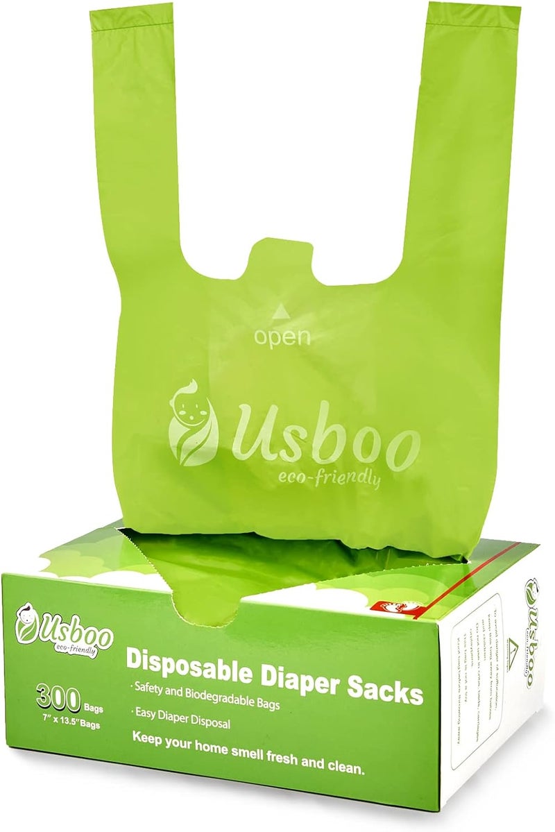 USBOO Baby Disposable Diaper Bags300 Count OxoBiodegradable Diaper SacksEasyTie HandlesDiaper Disposal or Pet Waste Bags Unscented - Image 1