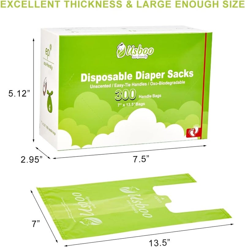 USBOO Baby Disposable Diaper Bags300 Count OxoBiodegradable Diaper SacksEasyTie HandlesDiaper Disposal or Pet Waste Bags Unscented - Image 3