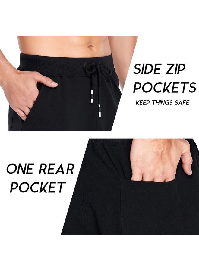 Boyzn Men's 2 Pack Athletic Shorts Comfortable Cotton Workout Shorts Elastic Waist Running Shorts with Zipper Pockets, 2pack-black/Camo Black, L - Image 5
