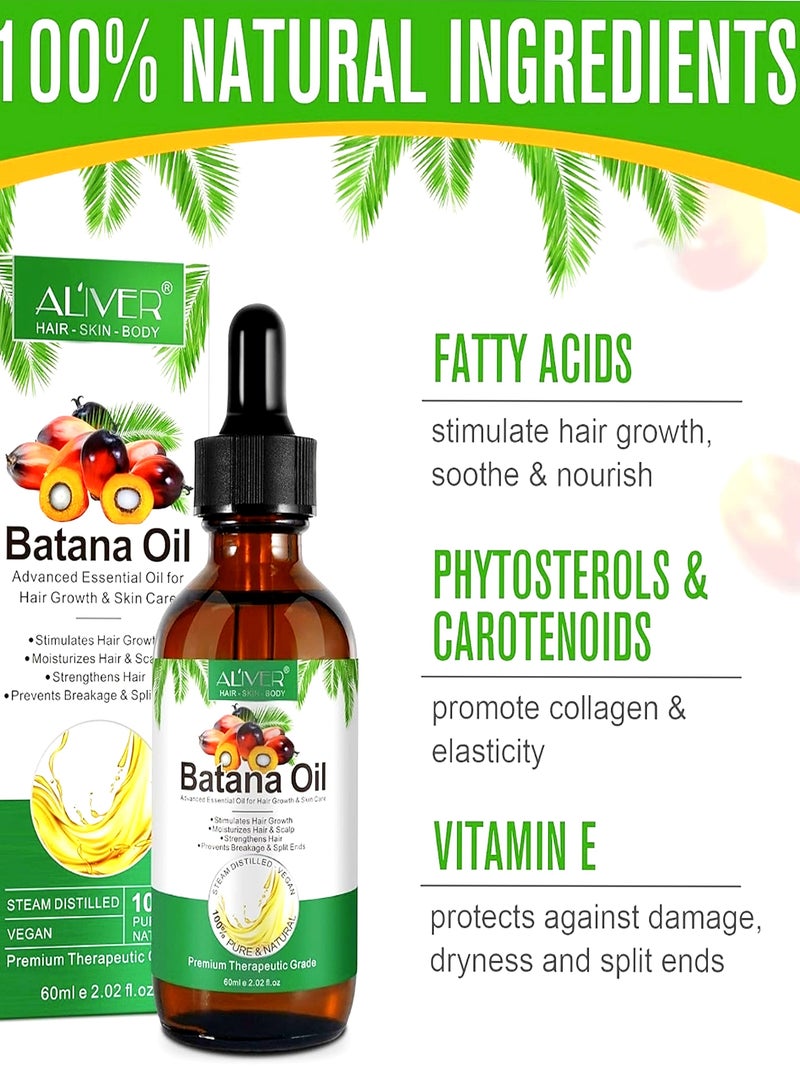 ALIVER Batana Oil ( 2 PACK )  for Hair Care Hair Conditioner Oil for Thin Hair Repair Damaged Hair Nourishes Thin Hair Scalp Skin and Loss Hair Growth Fit for All Hair Types Raw Batana Oil 60ml x 2 - Image 4