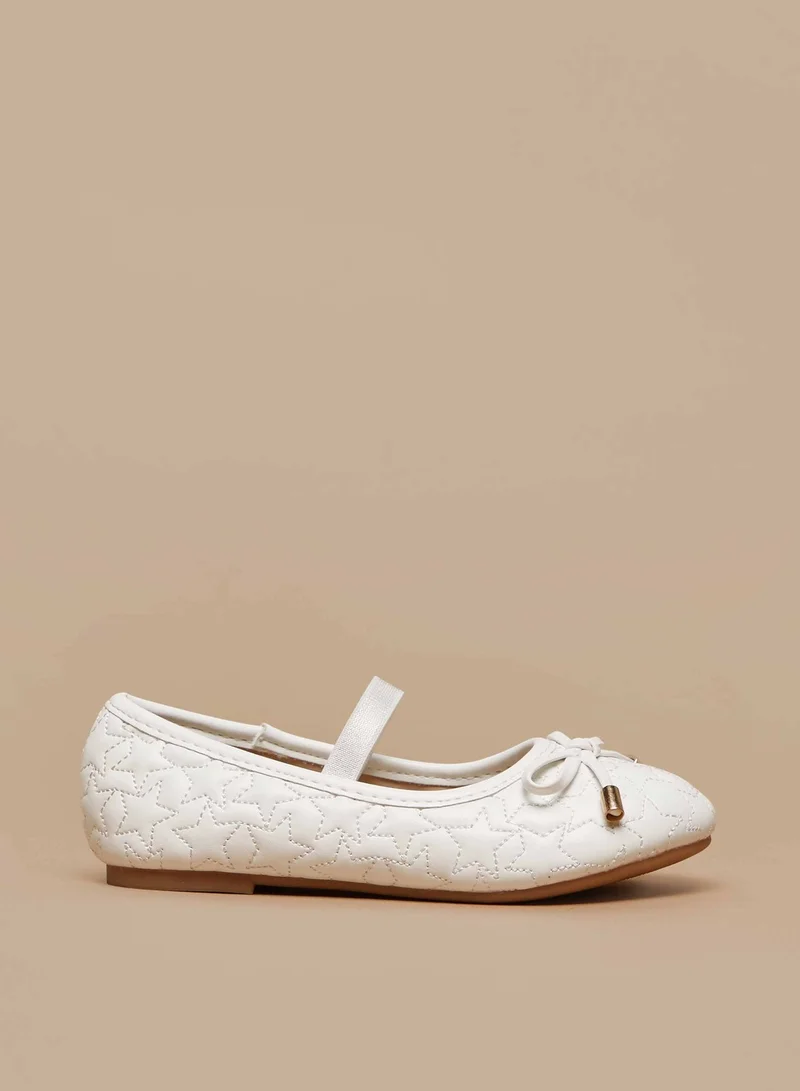 Flora Bella By Shoexpress Girls Star Quilted Slip On Ballerina Shoes with Elasticated Strap and Bow Applique