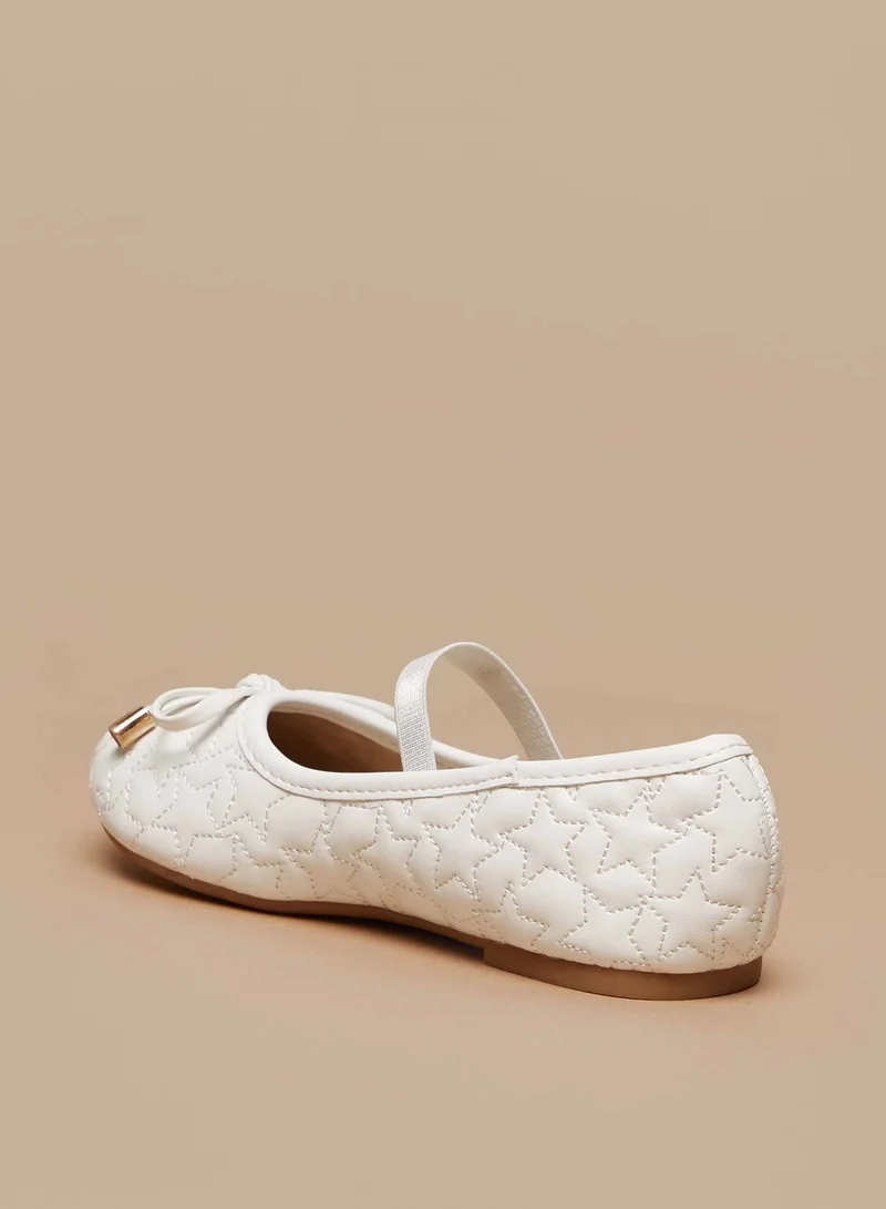 Flora Bella By Shoexpress Girls Star Quilted Slip On Ballerina Shoes with Elasticated Strap and Bow Applique