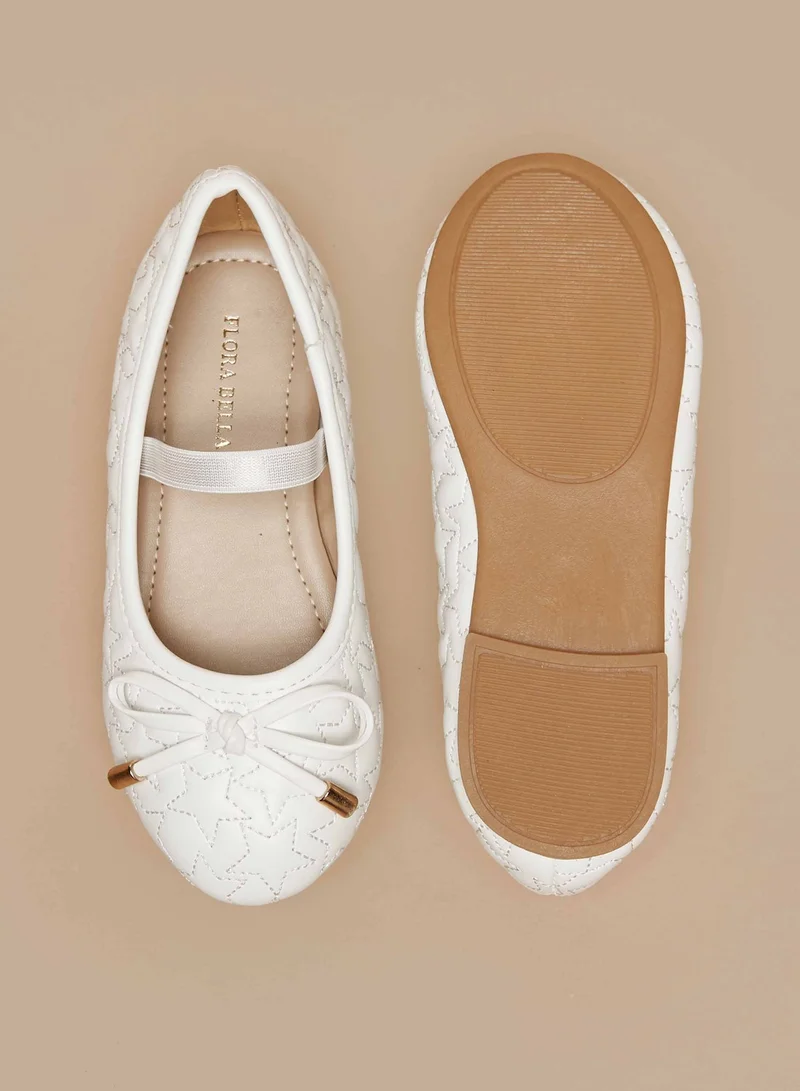 Flora Bella By Shoexpress Girls Star Quilted Slip On Ballerina Shoes with Elasticated Strap and Bow Applique