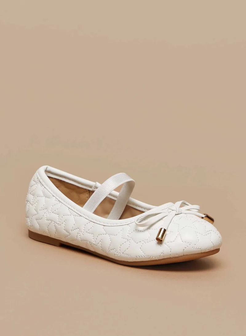 Flora Bella By Shoexpress Girls Star Quilted Slip On Ballerina Shoes with Elasticated Strap and Bow Applique