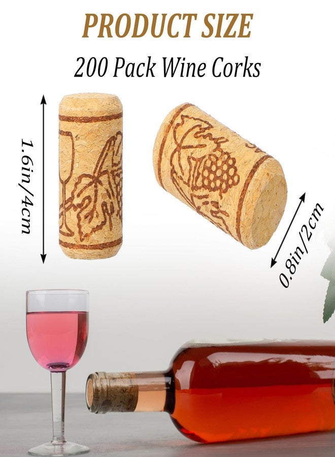 200 قطعة من سدادات زجاجات النبيذ المستقيمة، سدادات فلين طبيعية رقم 8 للأعمال اليدوية، سدادات فلين خشبية ناعمة مقاس 7/8 بوصة × 1 3/4 بوصة، سدادات زجاجات نبيذ مانعة للتسرب لصنع مشاريع فنية - Image 2