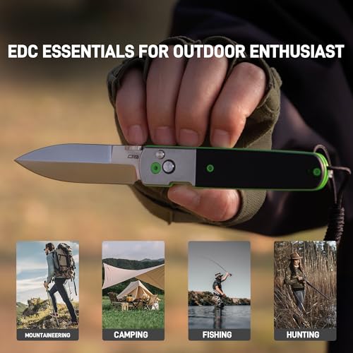 CJRB CUTLERY سكين CJRB لوكست EDC، شفرة فولاذية AR-RPM9 بطول 3.15 بوصة، سكين قابل للطي بمقبض من الفولاذ المغسول بالحجر و G10، قفل زر مع مفتاح أمان للرجال والنساء للتخييم والمشي (1951-SBK) - Image 5