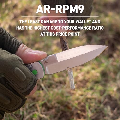 CJRB CUTLERY سكين CJRB لوكست EDC، شفرة فولاذية AR-RPM9 بطول 3.15 بوصة، سكين قابل للطي بمقبض من الفولاذ المغسول بالحجر و G10، قفل زر مع مفتاح أمان للرجال والنساء للتخييم والمشي (1951-SBK) - Image 4