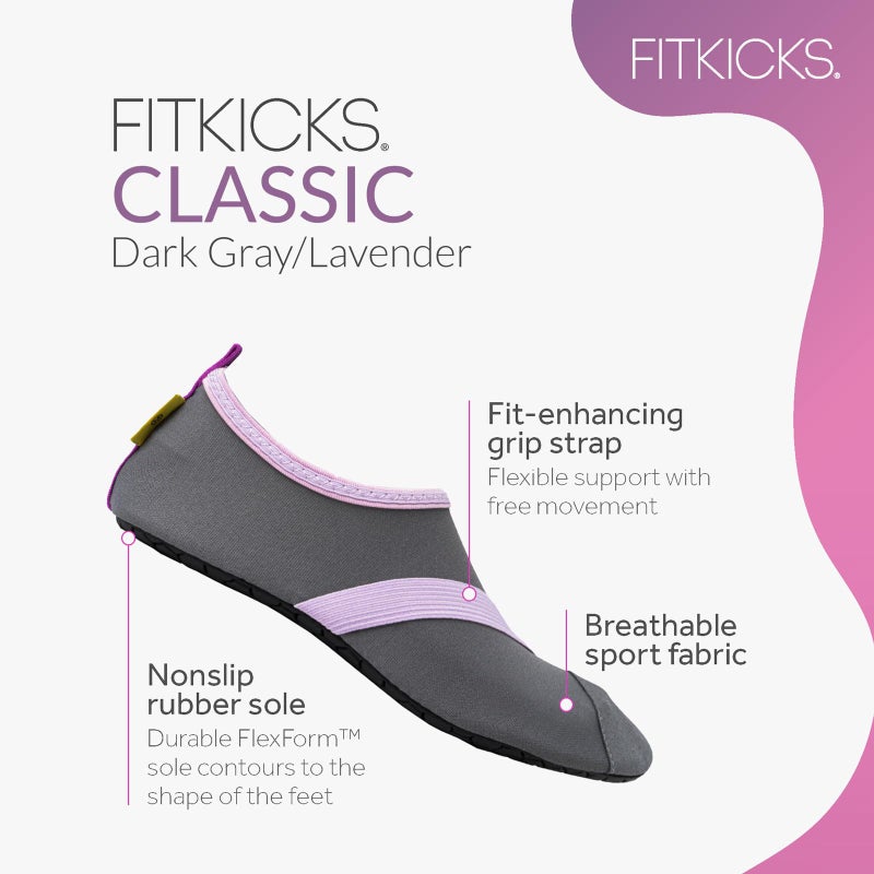 FITKICKS Original Women's Foldable Active Lifestyle Minimalist Footwear Barefoot Yoga Sporty Water Shoes - Dark Gray/Lavender, Medium - Image 2