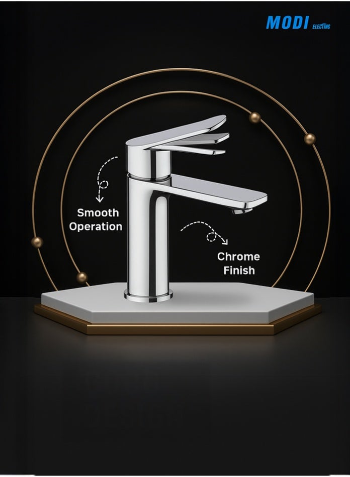 مودي خلاط مغسلة – تشطيب كروم، هيكل ومقبض من سبائك الزنك، بحجم 150×45×165 مم، خلاط حمام بمقبض واحد - Image 1