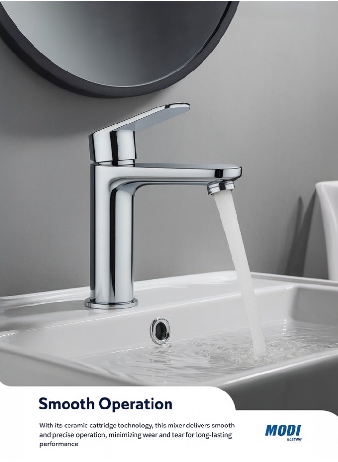 مودي خلاط مغسلة – تشطيب كروم، هيكل ومقبض من سبائك الزنك، بحجم 150×45×165 مم، خلاط حمام بمقبض واحد - Image 5