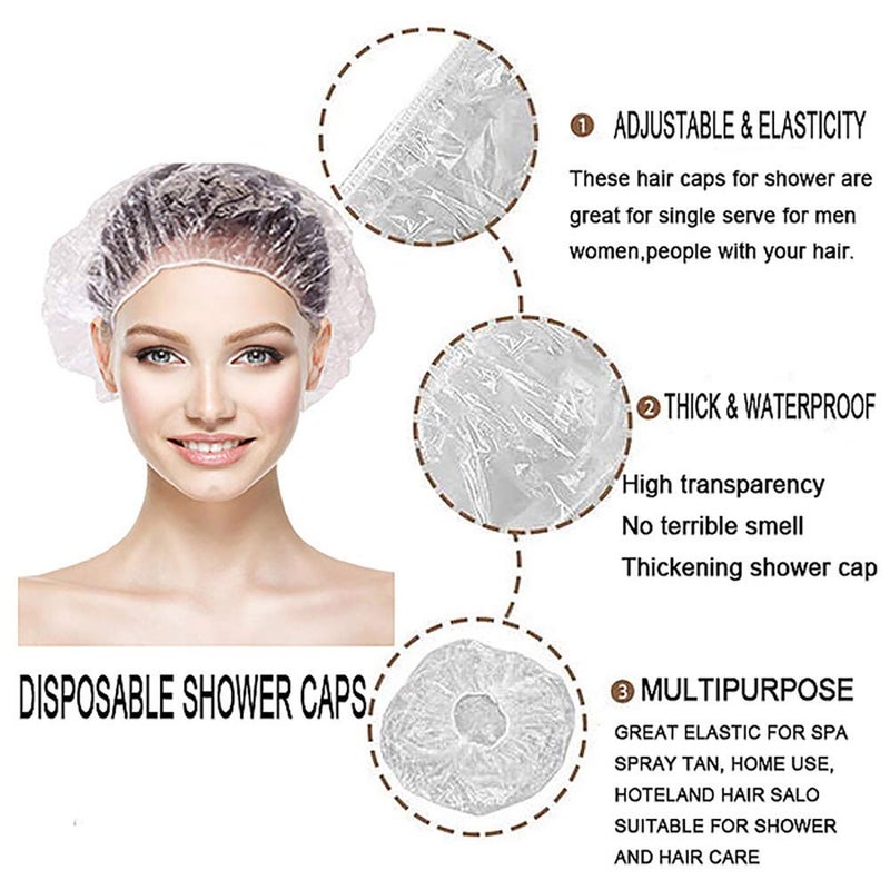 ONESWI 100PCS Disposable Shower Caps Clear Waterproof Plastic Shower Caps Elastic Thick Hair Caps for Women SpaHome UseHotel and Hair Salon - Image 4