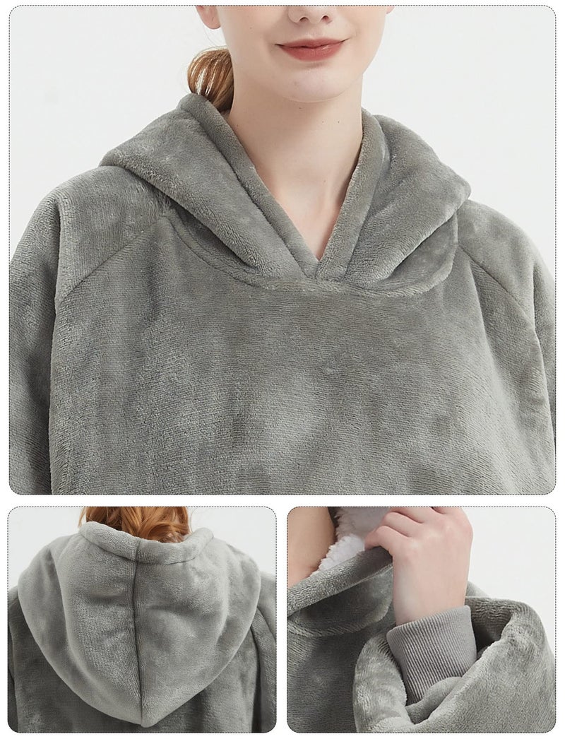 KFUBUO Wearable Blanket Hoodie for Adults Sherpa All Patterns Oversized Sweatshirt Blanket with Pockets Gifts for Mom Grey - Image 5