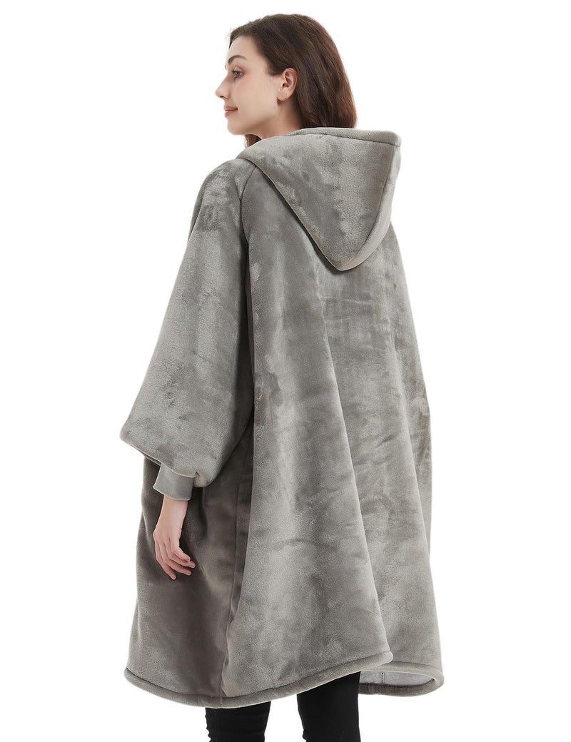 KFUBUO Wearable Blanket Hoodie for Adults Sherpa All Patterns Oversized Sweatshirt Blanket with Pockets Gifts for Mom Grey - Image 2